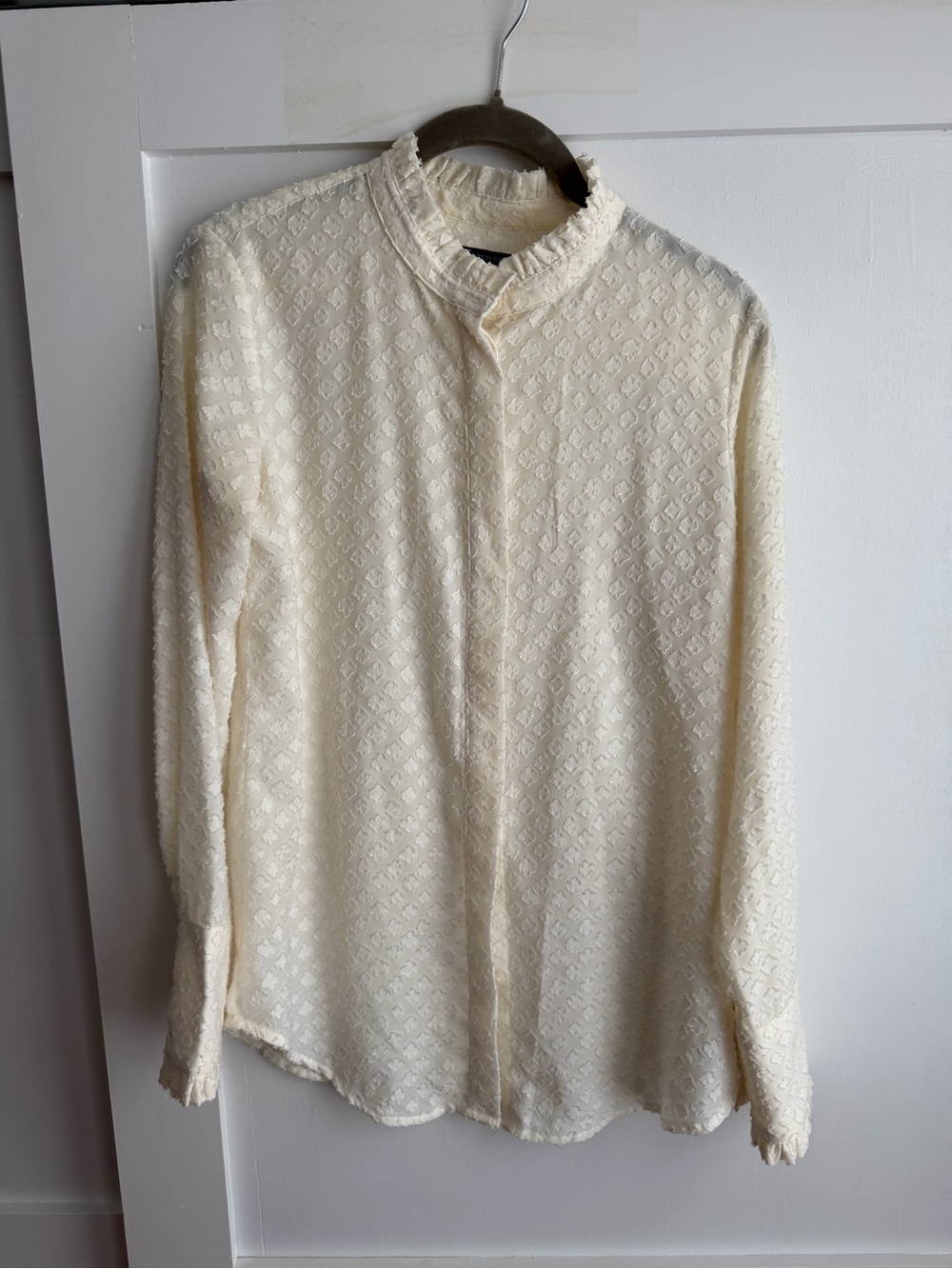 Banana Republic Cream Textured Stand-Collar Shirt